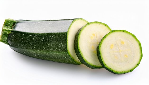 Calabacin completo y en rodajas en un fondo liso