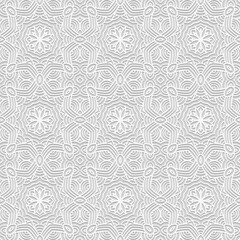 Geometric white background, tribal cover design, banner. Elegant 3D pattern, embossing, relief texture. Ornaments, arabesques, mandala of the East, Asia, India, Mexico, Aztec, Peru. Ethnic composition