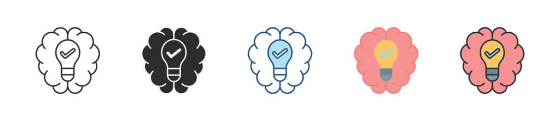 Creative Brain Icon Set Multiple Style Collection