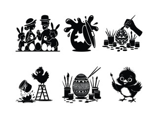 Easter Egg Painting Silhouette | Fun Holiday Bunny & Chick Art