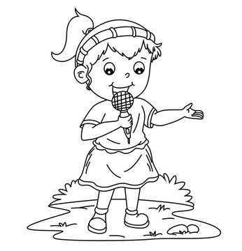 girl singing microphone black and white clip art preview