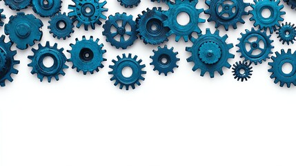Blue Gears and Cogs on White Background for Engineering Concepts