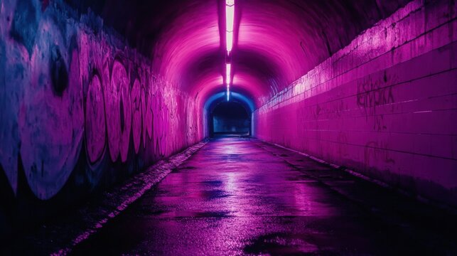 Neon tunnel, graffiti art