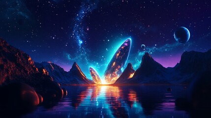 Stunning Planetary Alignment with Celestial Elements in Twilight