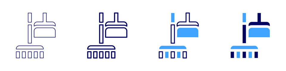 Broom tutorials​ icon in 4 different styles. Thin Line, Line, Bold Line, Duotone. Duotone style. Editable stroke