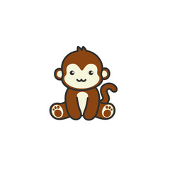 cute monkey sitting down cartoon vector illustration