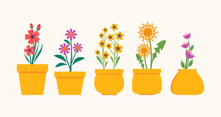 hand drawn spring flowers icon set romantic beautiful  flower backgrounds for decoration wild bloom, dandelion, tulip, daisy, cute and doodle floral vector illustration