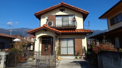 Charming, two-story home with a balcony and terracotta roof