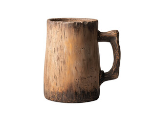 A simple wooden tankard with a rough-hewn rim and handle, isolated, transparent background, png