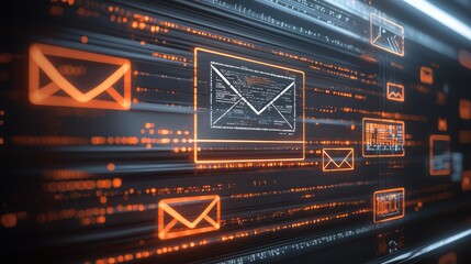 Eye-catching computer screen featuring a mail icon signifying a futuristic ai-powered email automation system