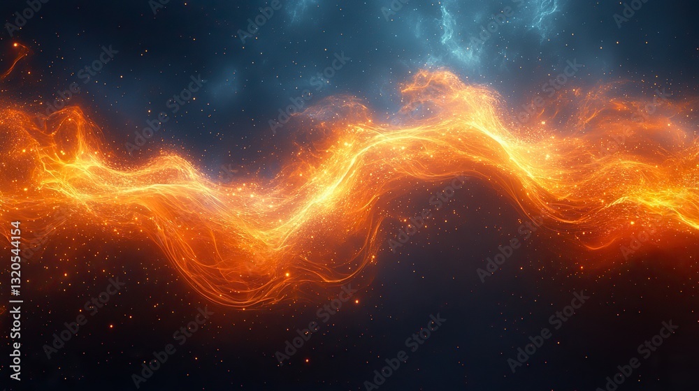 Wall mural abstract orange flames burn on dark, mesmerizing visual effect.
