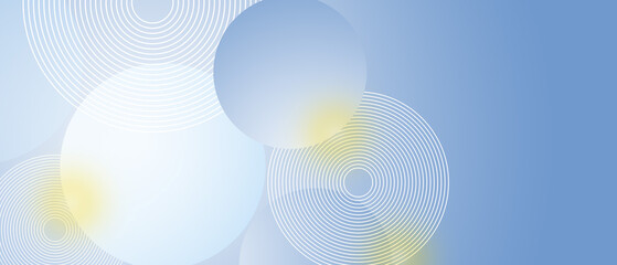 Multiple overlapping and glowing circles on a light blue background with copy space.