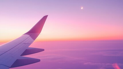 Airplane Wing Against a Pink Sunset Sky