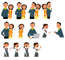 夫婦と案内係のやり取りイラストセット