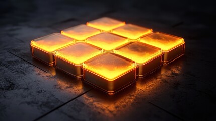 Glowing orange cube representing digital innovation and modern technology in a futuristic abstract environment