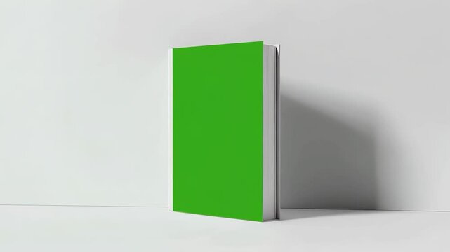 Green screen book mockup rotating slightly, isolated on a white background, perfect for showcasing book cover designs