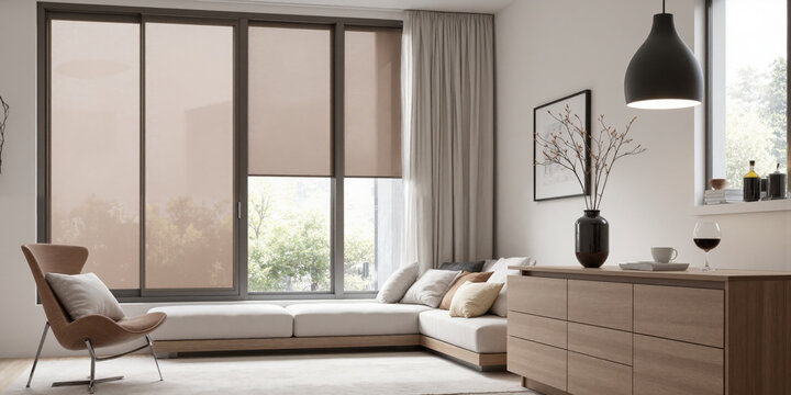 Mocha Musse self-adjusting window shades that automatically adapt to external light conditions and user preferences. The shades, framed in mocha