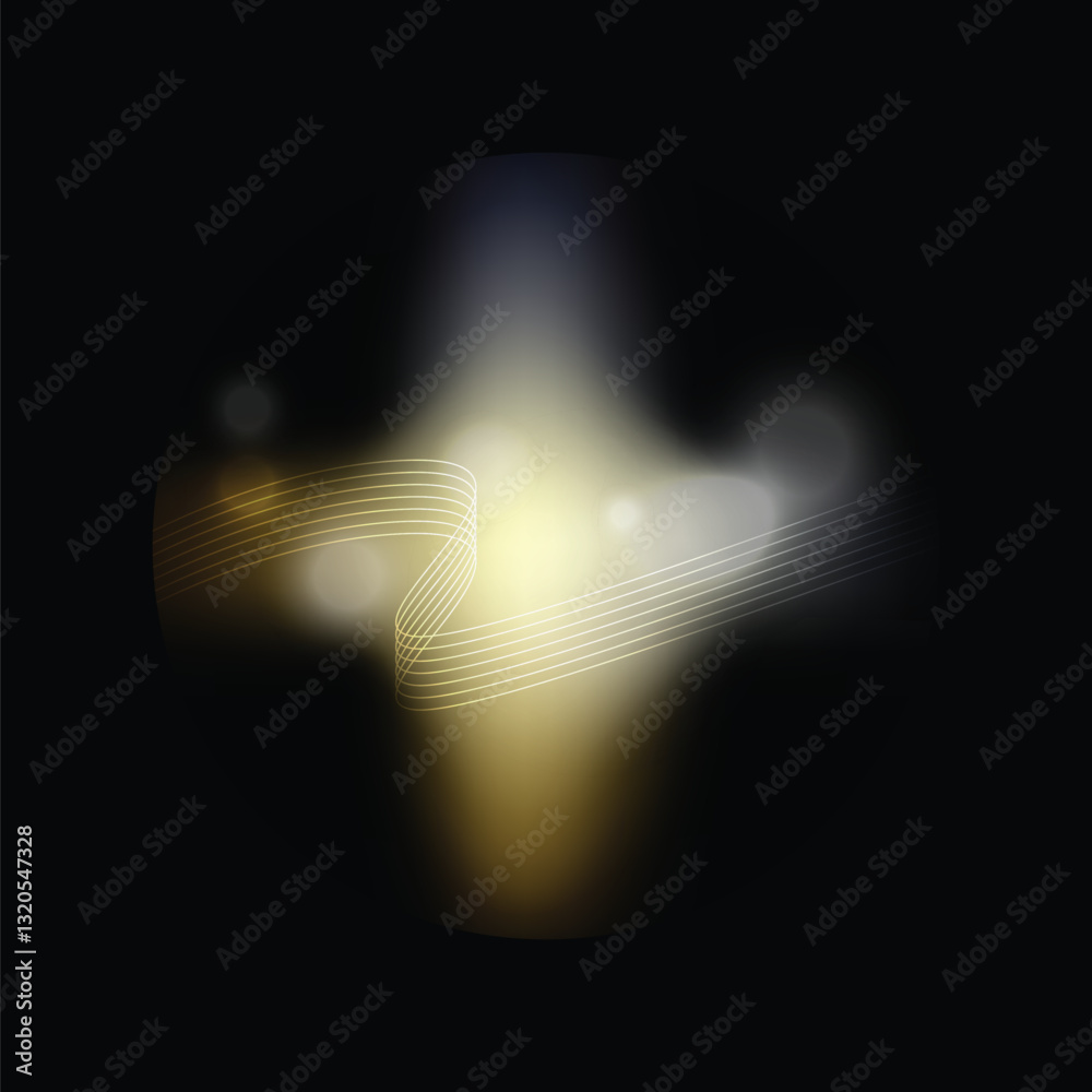 Wall mural glowing golden light with abstract bokeh and lines background