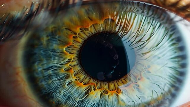 Extreme Nahaufnahme einer Iris mit goldenem Farbverlauf