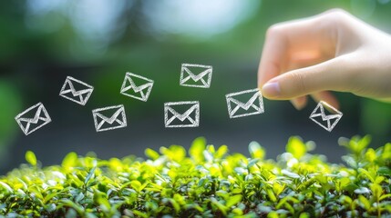 Hand touching a letter while marketer analyzes email list growth strategies for enhanced subscriber engagement