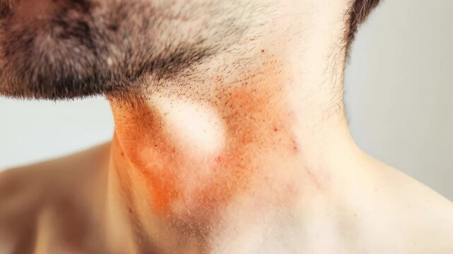Inflamed neck displaying reddened skin, signaling possible allergic response or underlying dermatological condition