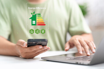Energy efficiency rating and eco home renovation insulation performance concept. Energy efficiency...