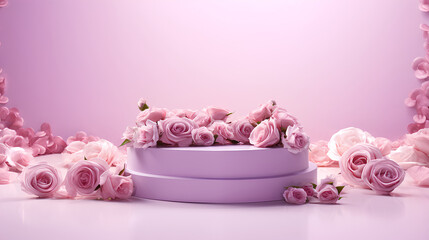 Pink 3D Podium Background with Roses and Spring Theme 3