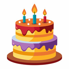 classic birthday cake with lit candles