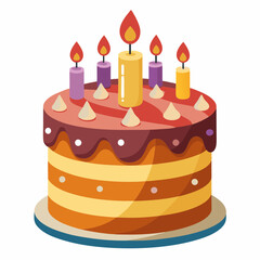 classic birthday cake with lit candles