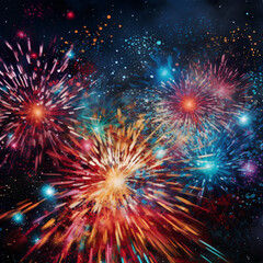 Fototapeta premium Looking Up at Fireworks in a Starry Sky with Bright Highlights 2