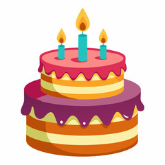 classic birthday cake with lit candles