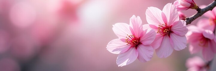 Obraz premium Pink and white double cherry blossoms blooming in springtime, nature, vibrant, flowers