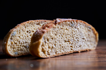 sliced bread on wooden table