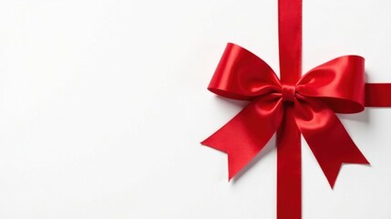 A Festive Red Satin Ribbon Bow on a Blank White Background, Perfect for Holiday or Celebratory Designs
