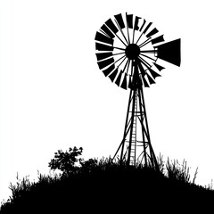 Farm windmill silhouette PNG