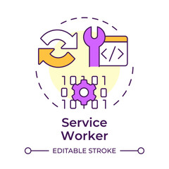Service worker multi color concept icon. Background script running separately from webpage. Component of PWAs. Round shape line illustration. Abstract idea. Graphic design. Easy to use in presentation