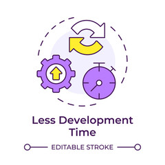 Less development time multi color concept icon. Faster create, test, and deploy software. Pros of PWAs. Round shape line illustration. Abstract idea. Graphic design. Easy to use in presentation