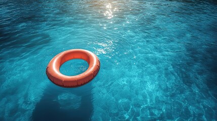 An inflatable ring floats on a tranquil turquoise pool, enhancing a relaxing summer holiday scene of carefree fun under the bright sun.