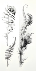 Obraz premium Five Drawings of Fern Leaves in Artistic Style 1