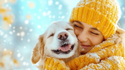 Volunteer provides loving care to rescued dog at animal shelter during winter season