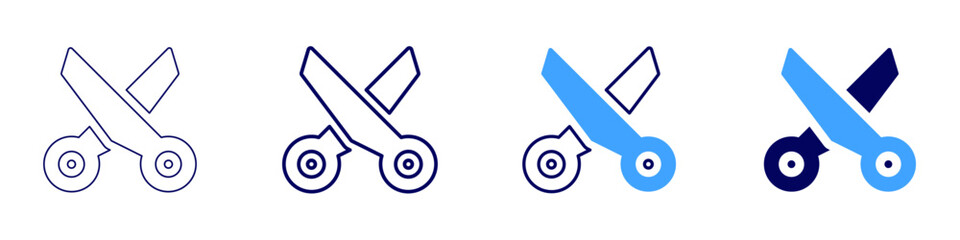 Scissors sharpening​ icon in 4 different styles. Thin Line, Line, Bold Line, Duotone. Duotone style. Editable stroke