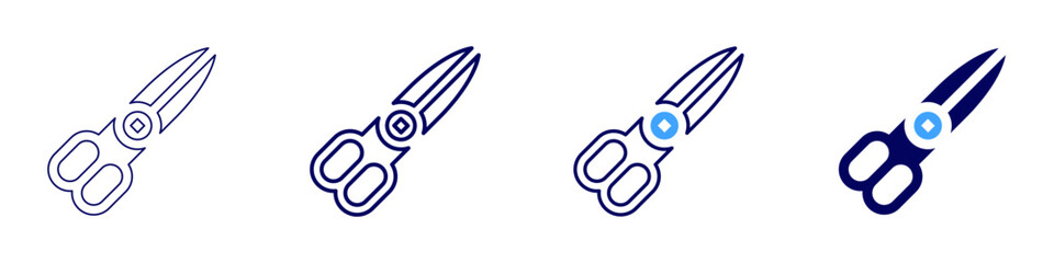 Scissors store​ icon in 4 different styles. Thin Line, Line, Bold Line, Duotone. Duotone style. Editable stroke