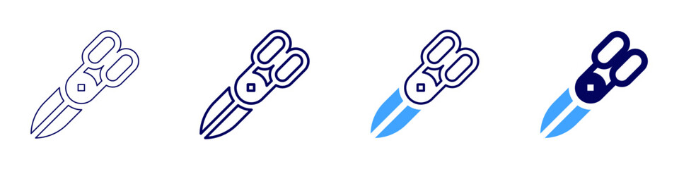 Scissors supplier​ icon in 4 different styles. Thin Line, Line, Bold Line, Duotone. Duotone style. Editable stroke