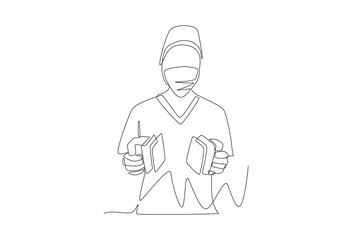 Doctor using a defibrillator. Surgery concept one-line drawing