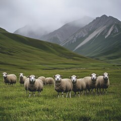 Fototapeta premium Group of sheep on green field