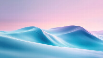 Abstract Blue Wave Landscape: Soft, undulating waves of gradient blue form a mesmerizing, abstract landscape under a pastel sky. Evoking a sense of calm.