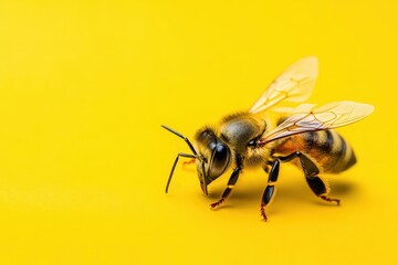 A detailed close up view of a honeybee insect specimen