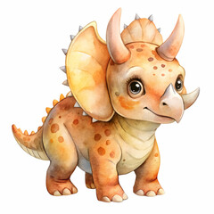 Fototapeta premium Whimsical Triceratops: A charming watercolor illustration of a friendly triceratops, rendered with soft hues, intricate details, and a playful demeanor.