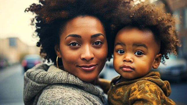 Mutter mit kleinem Kind in warmer Kleidung