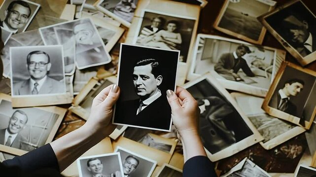 Hand bl&auml;ttert durch alte Familienfotos
